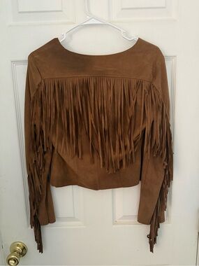 Fringed Suede Crop Jacket - Brown